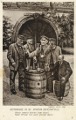 Weinprobe in der Emsergasse. Montage. Es sind vereint: Georg Friedrich Christmann (ganz links), Michael Straßner (Schoppenglas), Georg Schreieck (Schirmmütze), Franz Franz (mit Flasche). Sitzend: Heinrich Lorenz (sitzend ).   